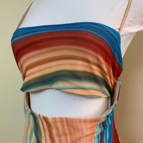 AFRM Matera Midi Cut Out Dress Small in Blue Abstract - Picture 3 of 4